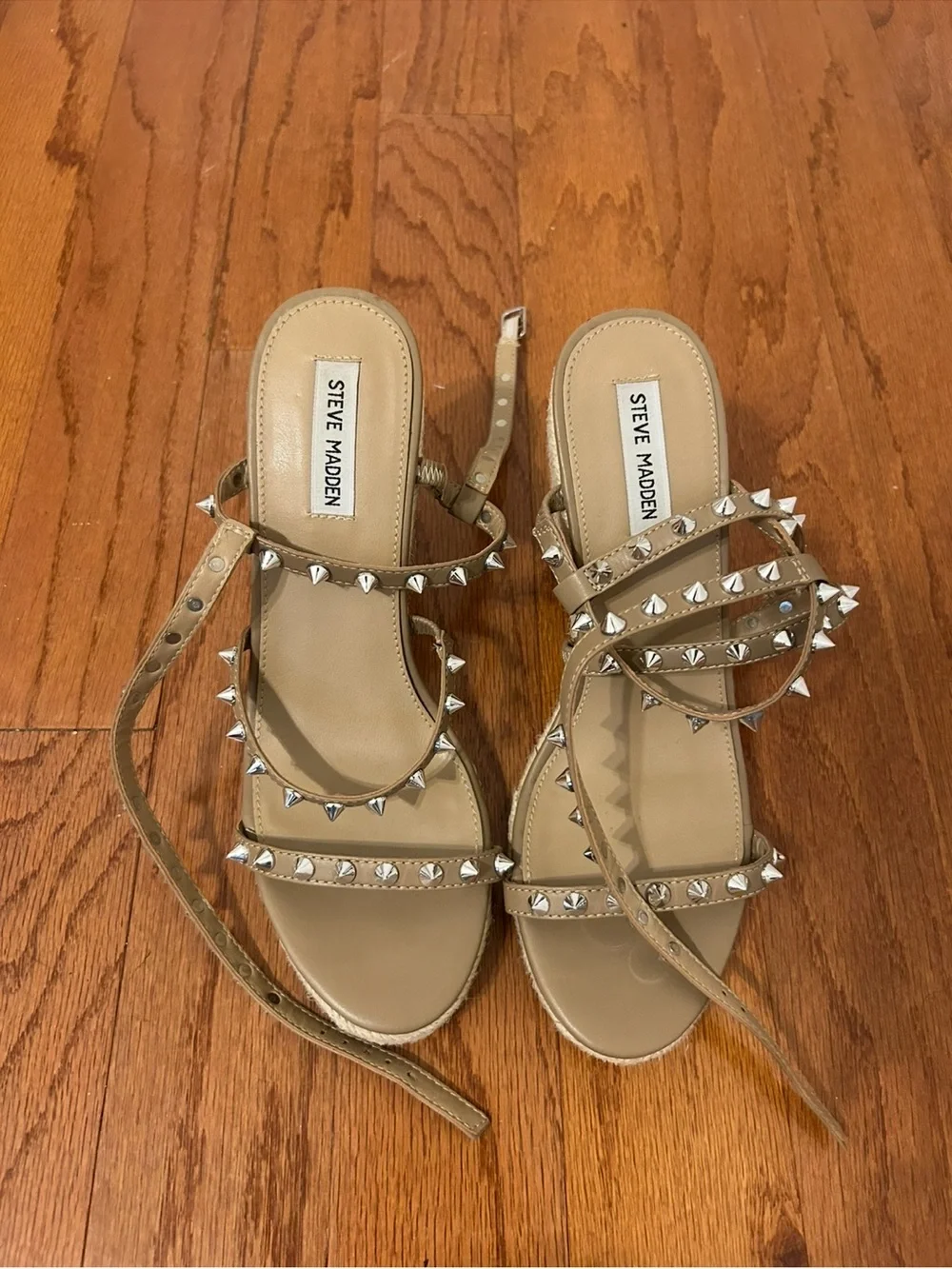 Steve Madden Tan Studded Espadrille Wedge Sandals